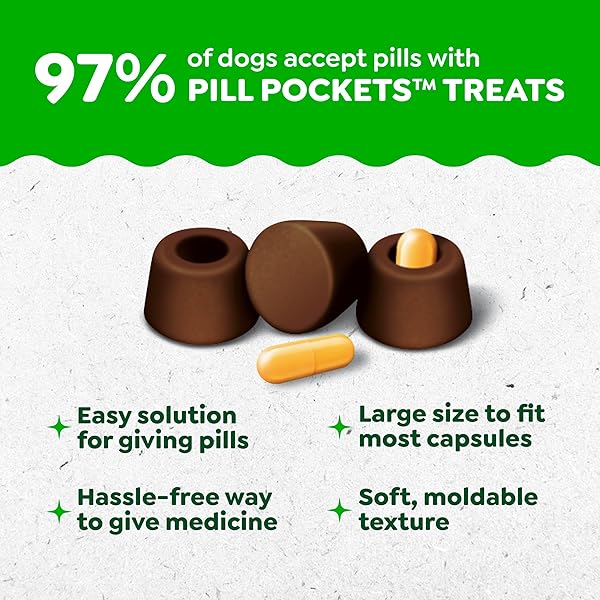 GREENIES PILL POCKETS FOR DOGS LARGE SIZE, DOG TREAT POUCH FOR CAPSULE MEDICATION, HICKORY SMOKE FLAVOR, 7.9 OZ. POUCH