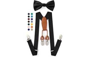ZURLEFY Adjustable Baby Suspenders and Bow Tie Set for Boys, Bowtie and Elastic Suspenders with 4 Strong Metal Clips