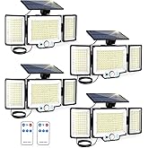 Solar Lights Outdoor 4 Packs,328 LED 3500LM Security Lights Outdoor with Upgraded Panel & 270°Wide Angle,Remote Control with 