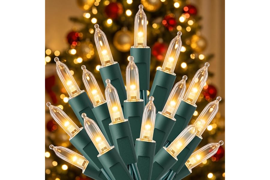 LED Christmas Lights Indoor Outdoor, 33FT 100 Count Mini String Lights | 8 Lighting Modes, Connectable, Warm White Christmas Tree Lights, Christmas Decorations for Railing, Garland, Roof, House