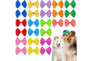 JpGdn 24PCS Big Dog Hair Bows for Large Dog Long Hair Solid Color Pink Bule Red Purple Yellow Green Orange Rose Girl Boy Bowknot Topknot Grooming Hair Accessories