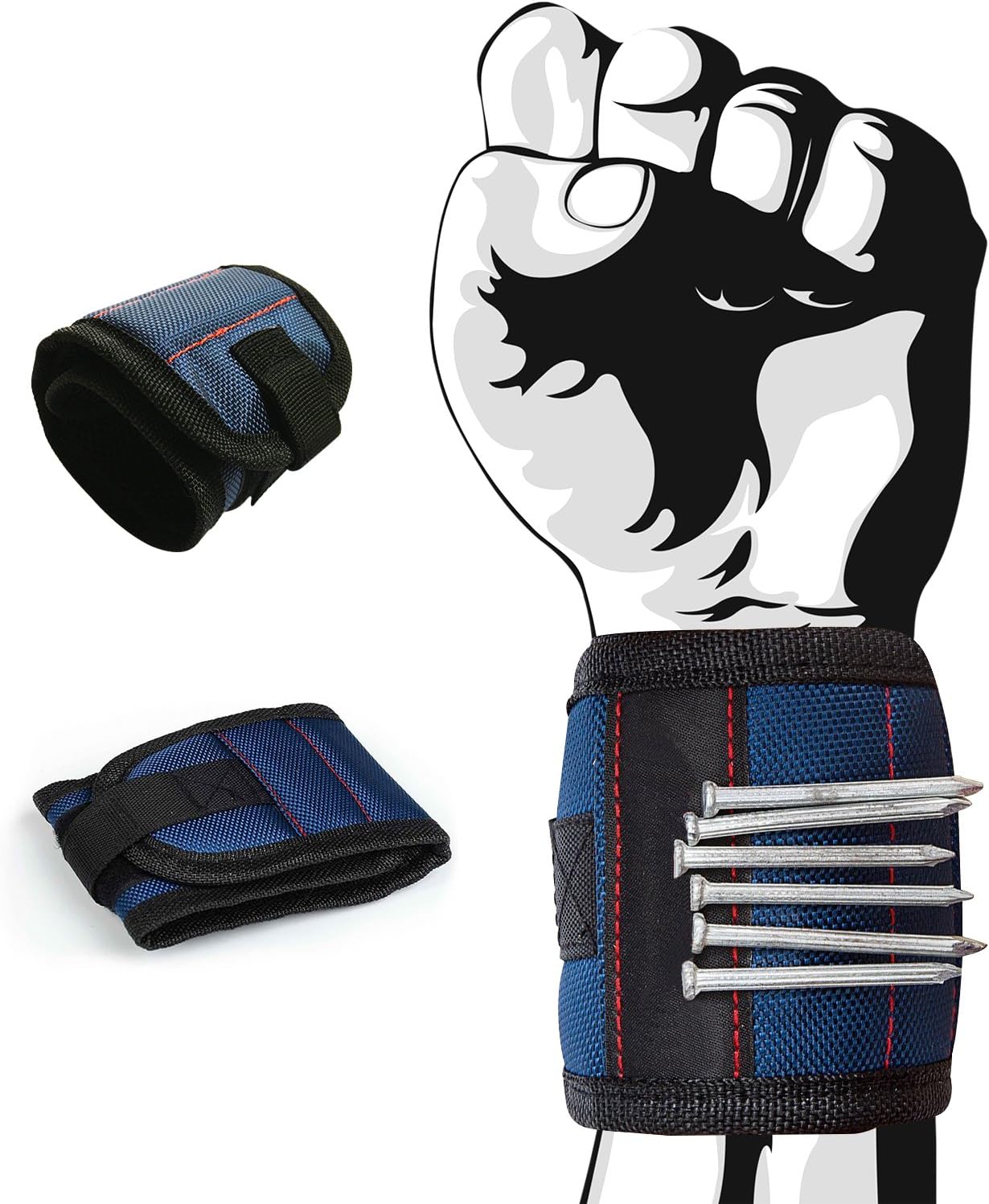 YONGTEK Magnetic Wristband with Strong Magnets for Holding Screws, Nails, Scissors, and Small Tools with 5 Super Powerful Magnet（BLUE)