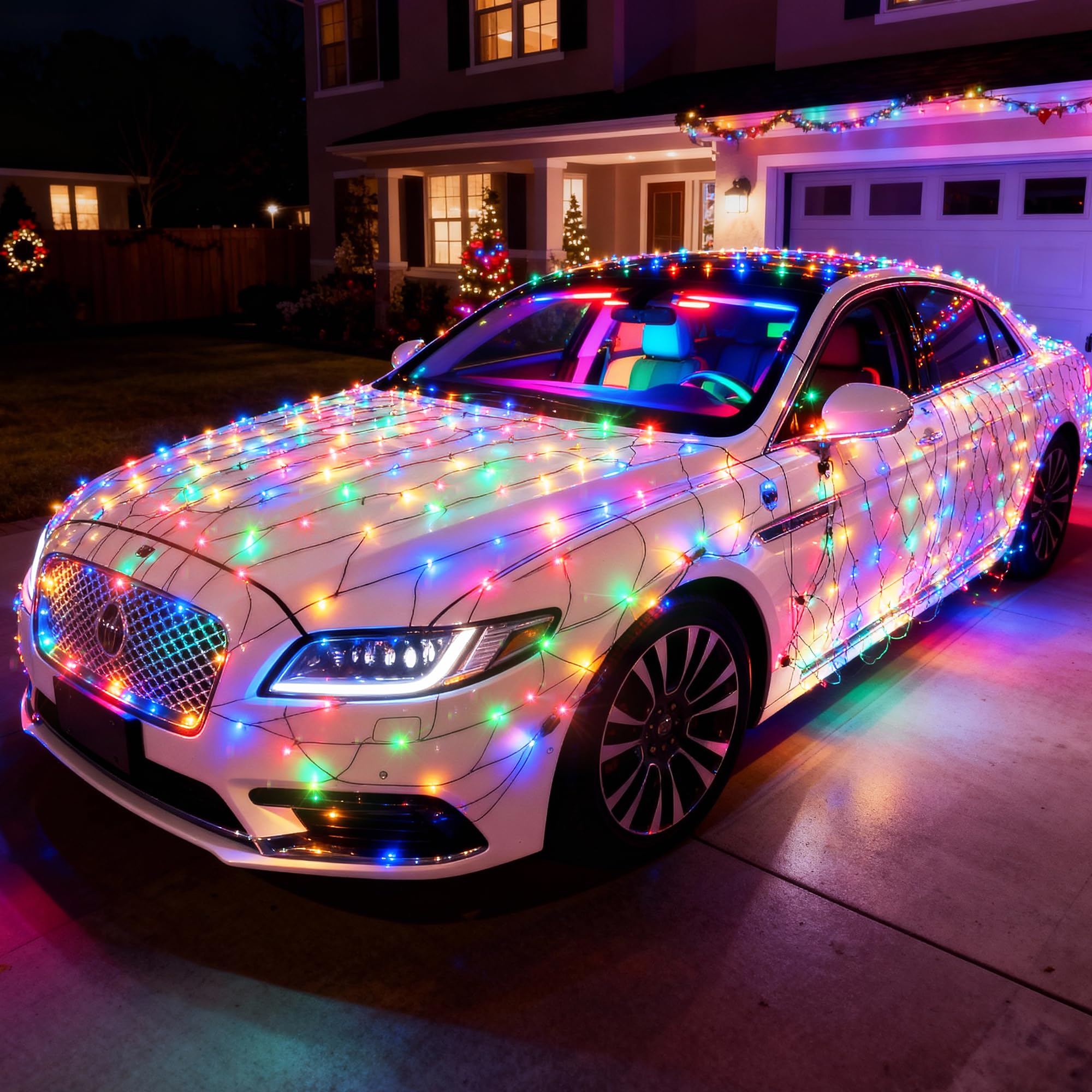 Photo 1 of 2 Sizes of Net Lights Set - 7 Pcs Outdoor Multicolor Christmas Mesh Lights with 8 Modes,Timer Memory Function,Includes 3 * 160 LEDs 6.56 x 4.92ft + 4 * 80LEDs 3.28 x 3.93 ft + 40 Suction Cup Hooks