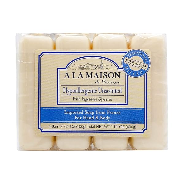 A LA MAISON HYPOALLERGENIC UNSCENTED BAR SOAPS, 3.5 OZ – 4 EA, 3.5 OZ