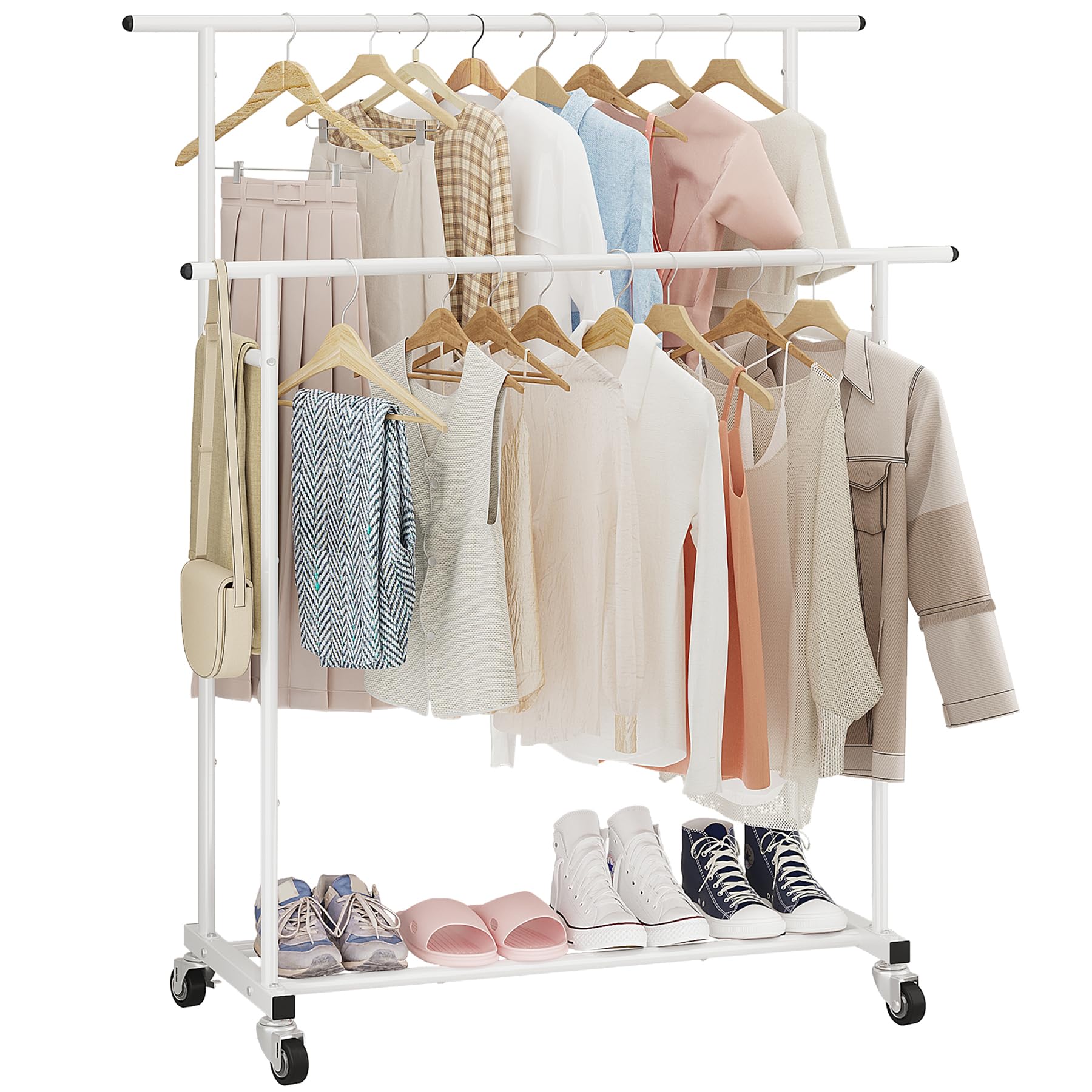 Photo 1 of Calmootey Double Rod Clothing Garment Rack,Rolling Hanging Clothes Rack,Portable Clothes Organizer for Bedroom,Living Room,Clothing Store,White
