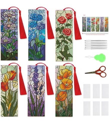 6 Pcs Cross Stitch Bookmark Kit For Beginners - Stamped Embroidery Kits With Patterns, Thread, Needle & Instructions (2.4x7.9 Inch) - View #10