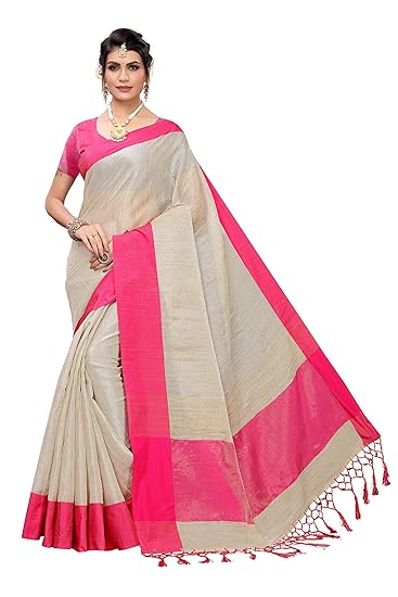 art silk with blouse piece Saree (LEELA-PINK Free Size)