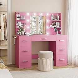 YESHOMY Vanity Desk with Mirror, Power Outlet and