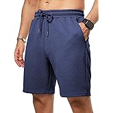 JMIERR Mens Casual 7" Shorts Summer Drawstring Elastic Waist Beach Sweat Shorts Texture with Pockets