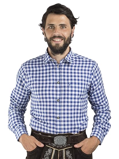 Trachtenhemd Watzmann kariert - Schöneberger Trachten Hemd Oktoberfest & Freizeit Blockkaros rot oder blau