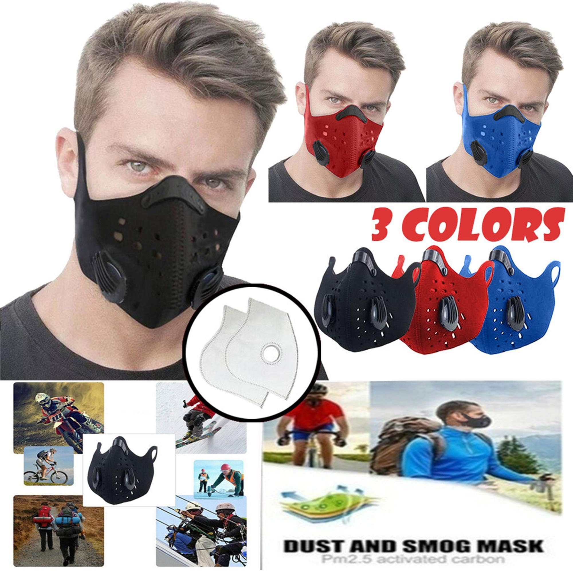 Flyalone Dust Masks, Reusable Respirators Face Masks for Allergies Woodworking Running Sanding Mowing Half Mask for Women Men,Reusable Dust Pollution Mask with 2 Activated Carbon Filter (Blue)