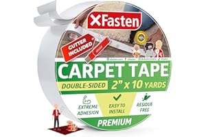 XFasten Double Sided Carpet Tape for Area Rugs 2 Inch x 10 Yards w/Mini Cutter, Residue-Free Carpet Tiles Tape, Heavy-Duty Ru