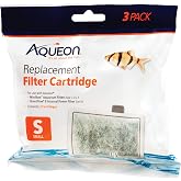 Aqueon Replacement Filter Cartridges 3 Pack | Aquarium filter media with activated carbon, dual-sided dense floss, fits QuietFlow E 10 and MiniBow 1, 2.5, 5