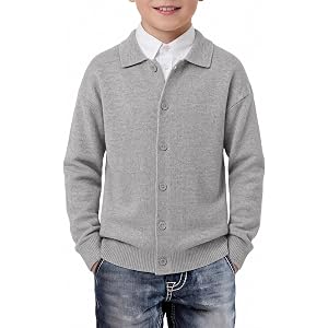 Haloumoning Boys Collared Cardigan Sweater Button Down Uniform Fall Outwear | Kids Youth Long Sleeve Button Up Sweater, Colla