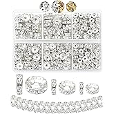 300pcs FIVEIZERO Rondelle Spacer Beads for Jewelry Making, 6mm, 8mm, 10mm Beads with Holes, Silver Rhinestone Bead for Beaded Pens, DIY Craft Supplies, Bracelets