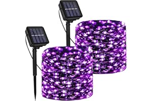 DAYLIGHTIR Solar Powered String Lights Outdoor, 2 Pack Total 200 LED 66FT Solar Powered Halloween Decorative Fairy Lights 8 Modes Black Wire for Halloween, Garden, Patio, Party, Yard, Christmas(Purple)