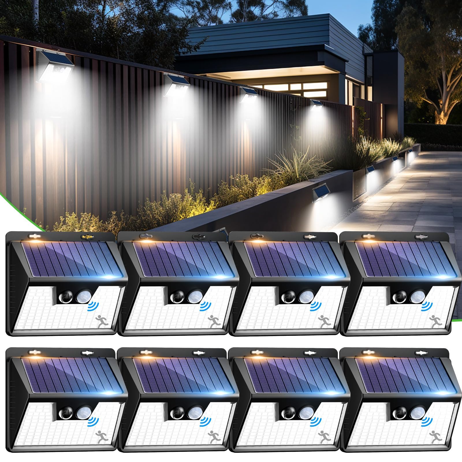 nipify Solar Security Lights Outdoor, 8 Pack Solar Motion Sensor Lights with 140 LED 3 Modes IP65 Waterproof Wireless Durable Wall Light for Front Door Garden — image 1