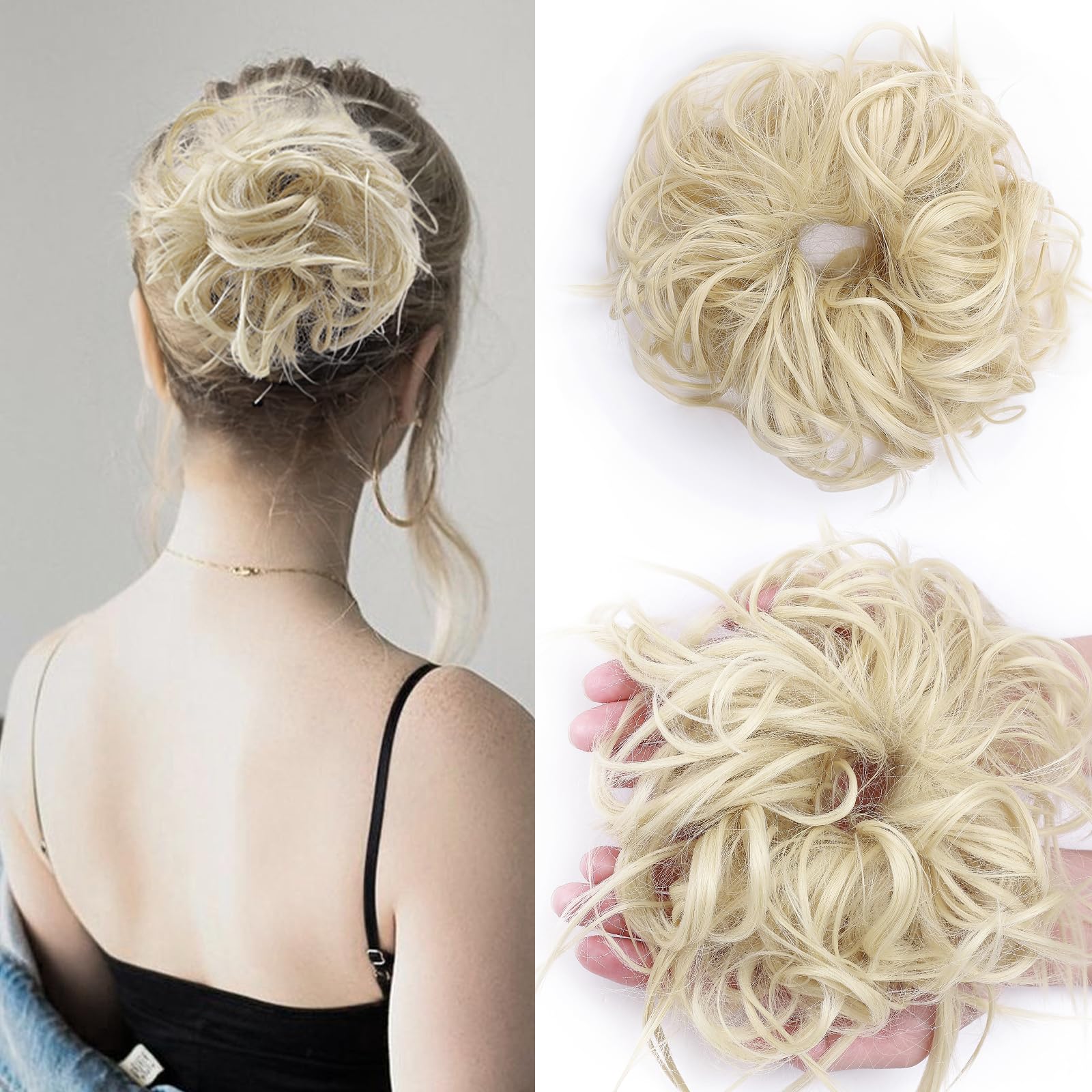SEGOHAIR 45g Tousled Updo Hair Pieces Messy Bun Hair Scrunchies Synthetic Wavy Hair Scrunchy Extension Puff Scrunchy Hairdo Bleach Blonde