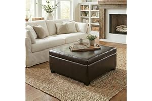 FammyLoft Ottomans with Storage, 34.25" Upholstered PU Leather Foot Stool with Lids, Square Ottoman Coffee Table with Solid W