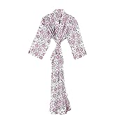 Generic Cotton Hand Block Print Kimono Robes for Women, Long Length Floral Print Nightgown, Bikani cover- up cotton kimono (Cotton, White Pink Flowar)