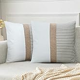 JASEN Farmhouse Pillow Covers 18x18, Modern Accent Square Throw Pillow Covers Set of 2, Grey and Beige Striped Patchwork Decorative Pillow Case for Sofa Couch Chair Bedroom