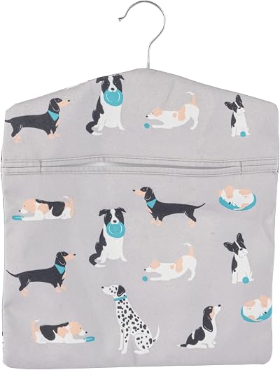 Beldray Peg Bag 100 Pegs Dog Print Hanging Clothes Pin Holder 33x30cm