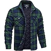 MAGCOMSEN Men's Flannel Shirts Long Sleeve Quilted Lined Button Down Plaid Flannel Jacket Heavyweight Warm Winter Coat