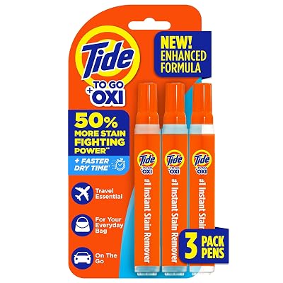 Tide Stain Remover for Clothes, Tide To Go Pen, Instant Stain Remover Pen & Spot Cleaner, Portable & Travel-Friendly, Works on Food & Drink Stains, Fits in Purses & Bags, 3 Count (Pack of 1)
