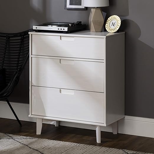 Amazon Com Walker Edison Furniture Azr3dsldrwh Pine Wood 3 Drawalker Edisonr Groove Handle Vertical Dresser 36 H White Furniture Decor
