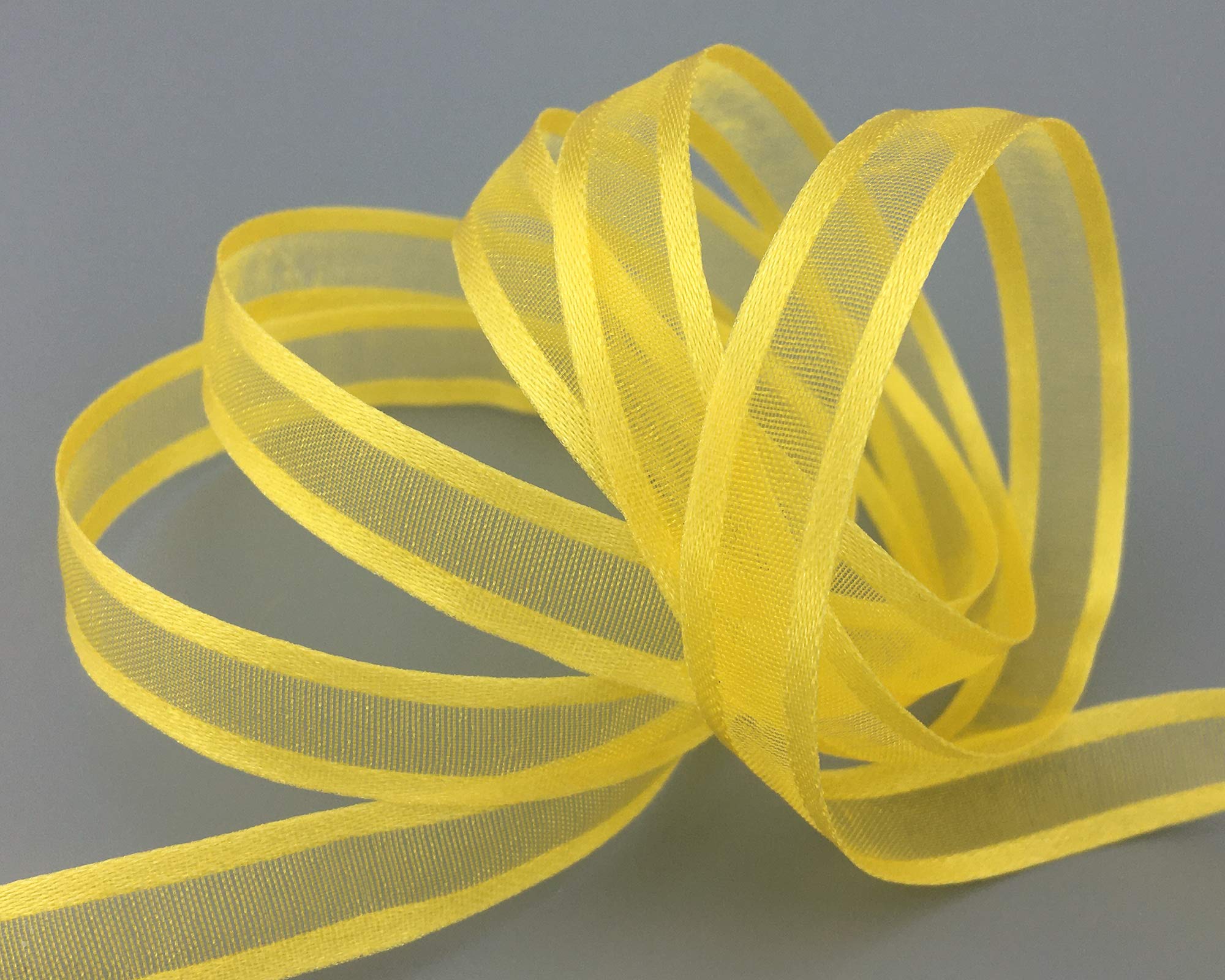 finemark 50 m x 10 mm Chiffon Ribbon with Satin Edge Yellow (15) Chiffon Decorative Ribbon Gift Ribbon Semi-Transparent Shiny No Wire Organza