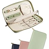 FEMIECHO Travel Jewelry Organizer Case - for Tangle-Free Necklaces, Earrings, Rings, Bracelets Storage, Travel Essentials, Fashion Portable Jewelry Travel bags for Women - Medium Macaron Green