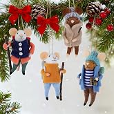 Watereem Set of 4 Christmas Felt Mouse Ornaments, 5" Mini Backpacking Mice for Christmas Tree Wreath Hanging, Wool Xmas Tabletop Decor, Animal Crafts for Holiday Easter Gifts Party Supply