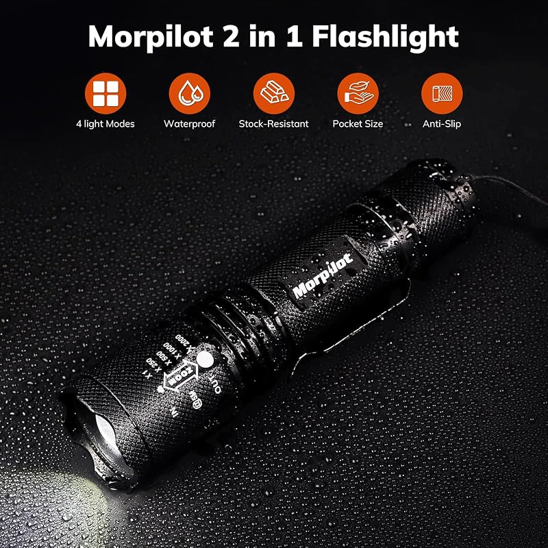Lanterna Tática e UV 2 em 1, lanterna LED 5000LM, lanterna militar, luz UV com 4 modos, zoom in/out, 395nm, alumínio, anti-queda, IPX4 impermeável, 3 pilhas incluídas