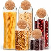 Suclain 5 Pack Glass Jars with Spherical Cork, Classic Style | 500ml/800ml/100ml/1300ml, Tight Spherical Cork Airtight Seal, 