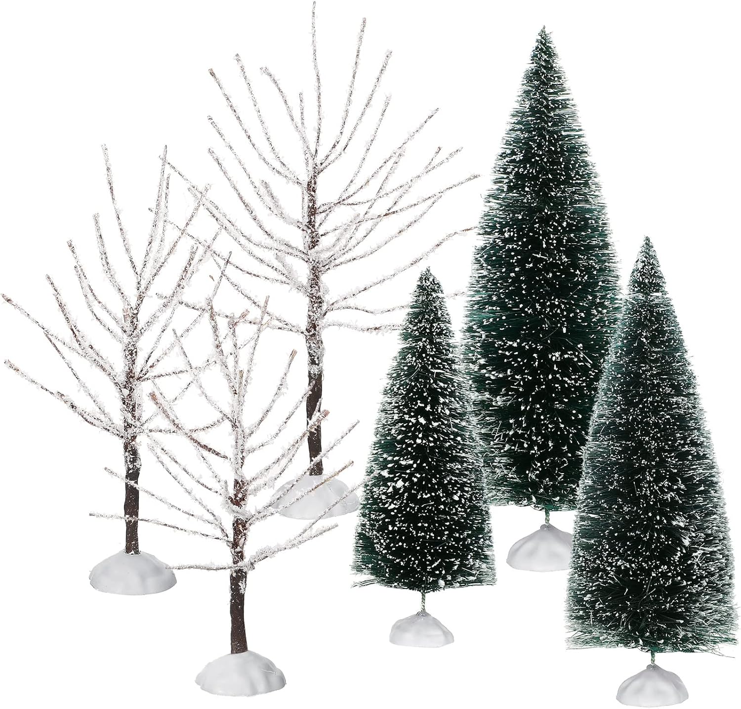 Trees - 6 Pieces Mini Decor Trees Small Holiday Branch Village Trees Artificial Model Trees Miniature Trees Village Displays Tree for House Garden Festival Decorations, 3 Sizes(Snowy Sisal Tree, Frost Tree)