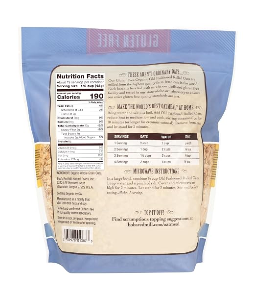 BOB’S RED MILL GLUTEN FREE ORGANIC OLD FASHIONED ROLLED OATS, 32OZ (PACK OF 1) – GLUTEN FREE, ORGANIC, NON GMO, WHOLE GRAIN, VEGAN, KOSHER