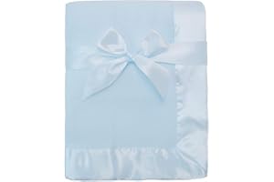 American Baby Company Fleece Blanket (30" x 40") with Silk-Like Satin Trim, Soft, Warm & Cozy, Blue, for Boys and Girls, Perfect for Baby Carrier, Stroller, Travel and Gifting