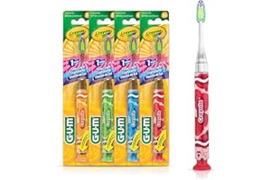 GUM Crayola Timer Light Toothbrush for Kids, Soft Bristles, Suction Cup Base, Children & Toddler Toothbrush 3 Year Old+, 1 Count (Pack of 4)