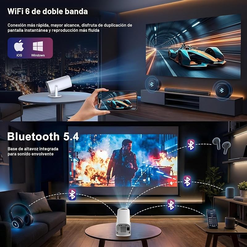 Proyector Portatil 4K Full HD 1080P Soporte, Mini Proyector