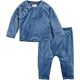 Mud Pie baby-boys Mud Pie Baby Blue Velour Outfit Set