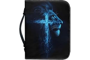 Xernbit Lion Cross Bible Cover for Boys Leather Bible Case for Men Lion Print Bible Case Bible Cover for Men Leather Bible Carrier Blue Cross Boys Bible Case Large 10x7