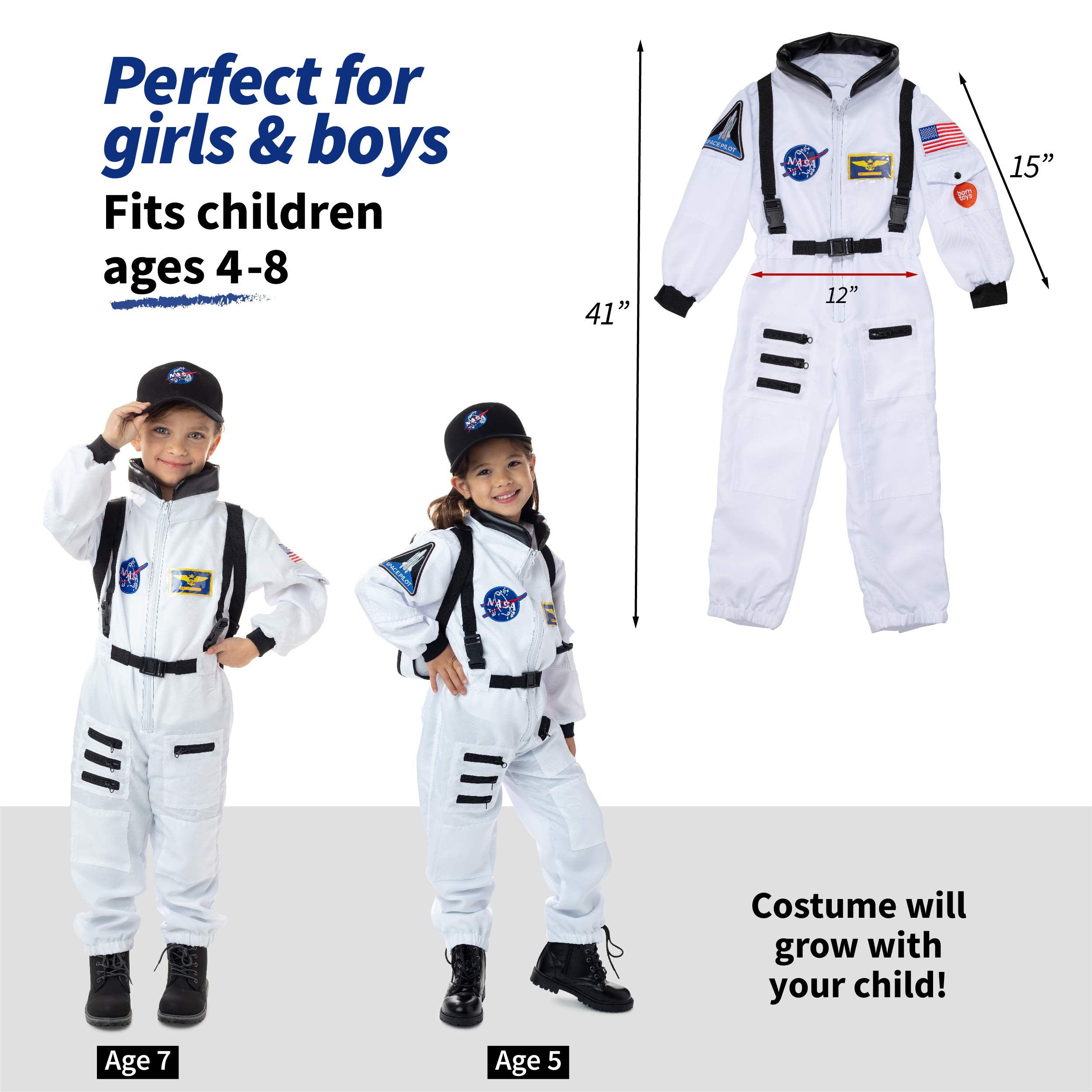 Born Toys Pretend Play Costumes for Kids Ages 3-7, Washable Toddler Dress Up Clothes for Play (Astronaut)