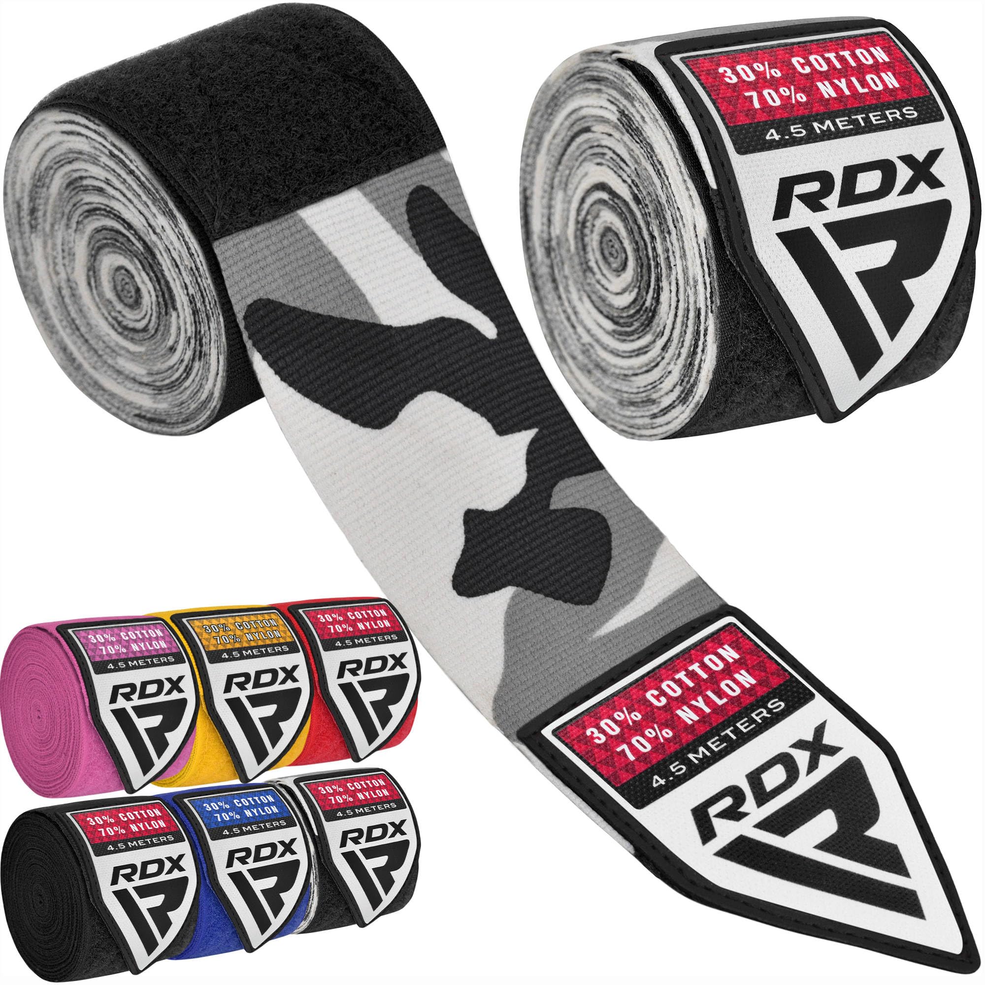 RDX Boxing Hand Wraps 4.5M / 180 Inches – Mexican Style Semi-Elastic MMA Inner Gloves - Wrist Support for Muay Thai, Kickboxing, BJJ, Karate - Thumb Loop & Hook and Loop Closure - Cotton & Nylon Blend