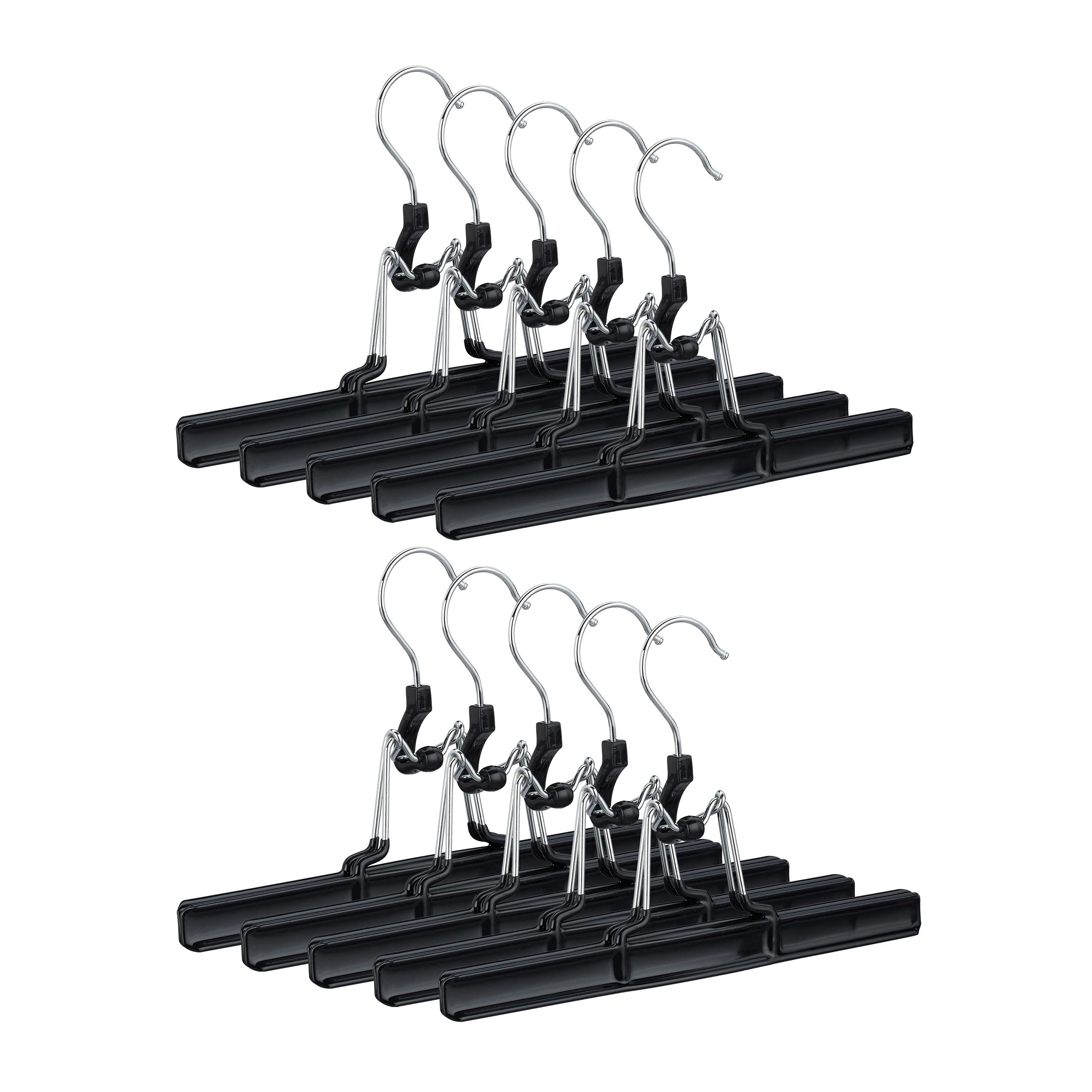 Relaxdays Metal Trouser Hangers Pack of 10, 360° Swivel Hooks, Firm Clamps, Skirt Holders, Rubberized, 26 cm, Black