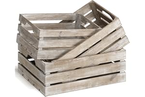 Barnyard Designs Set of 3 Wooden Crates - Large Rustic Wood Nesting Crates for Decoration, Display or Storage Boxes (Whitewash)