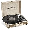 Victrola Journey+ Signature Turntable Record Player - 33-1/3, 45 & 78 RPM Suitcase Vinyl Record Player, Bluetooth Connectivity & Built-in Speakers, Stereo RCA Output, Linen Finish, Cream