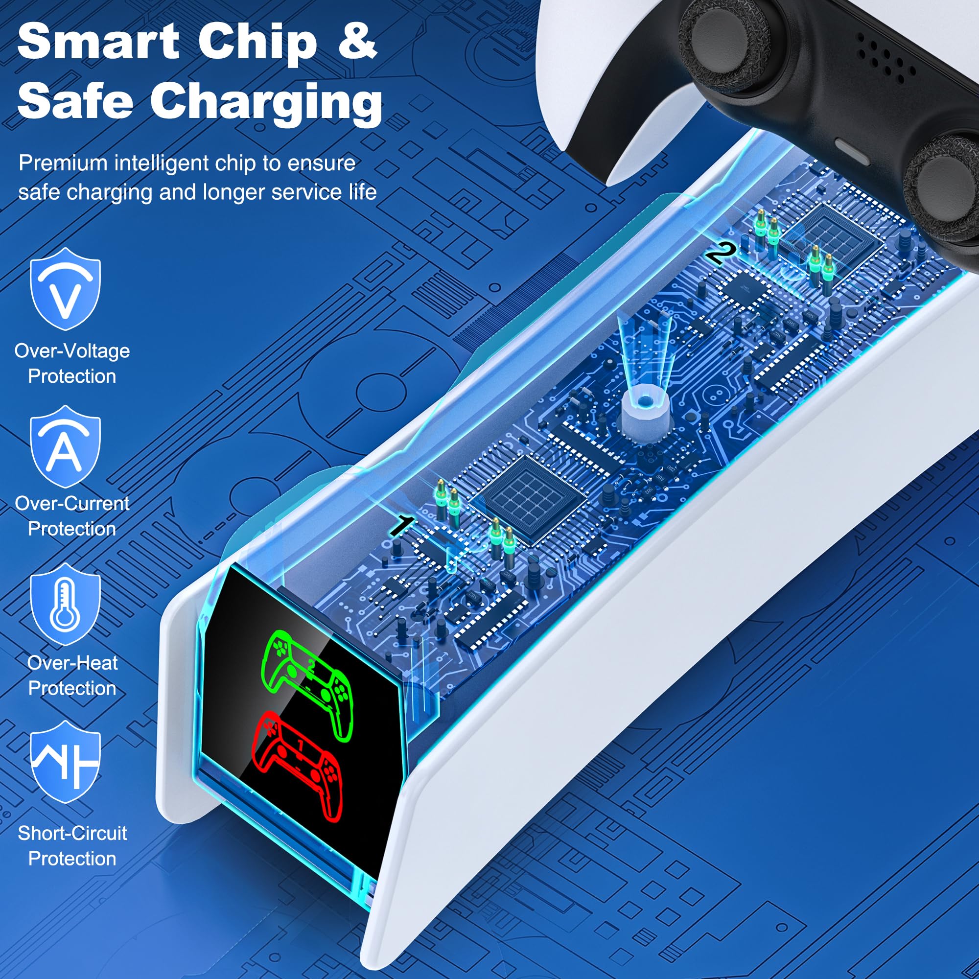 PS5 Controller Charging Station, PS5 Charging Dock Compatible with PlayStation 5 DualSense & Edge Controllers, PS 5 Accessories Charging Dock Stand with LED Indicators & Charging Cable