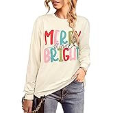 JDyymiys Merry Christmas Sweatshirts Women Jolly Crewneck Pullover Top Chenille Patch Stripe Letter Printed Xmas Gifts Top