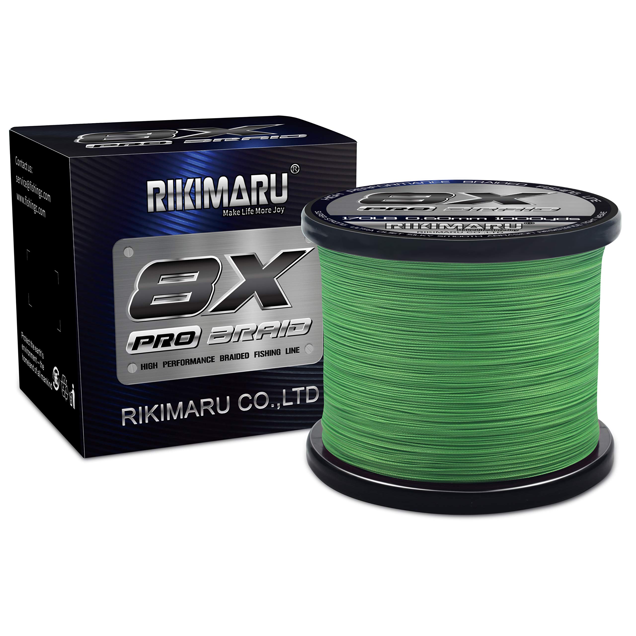 Rikimaru 8X Pro Braid Fishing Line 6LB-170LB, 300yds-1000yds Fluo-Green,Lemon Yellow,Plum Pink (Fluo-Green, 30LB(0.25mm)-1000Yds)