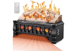 Joy Pebble Electric Fireplace Insert Log Heater 21",750W/1500W Adjustable 5 Flame Brightness,5 Speed Mode,Fireplace Insert with Realistic Ember Bed and Whitish Gray Log,Remote Control